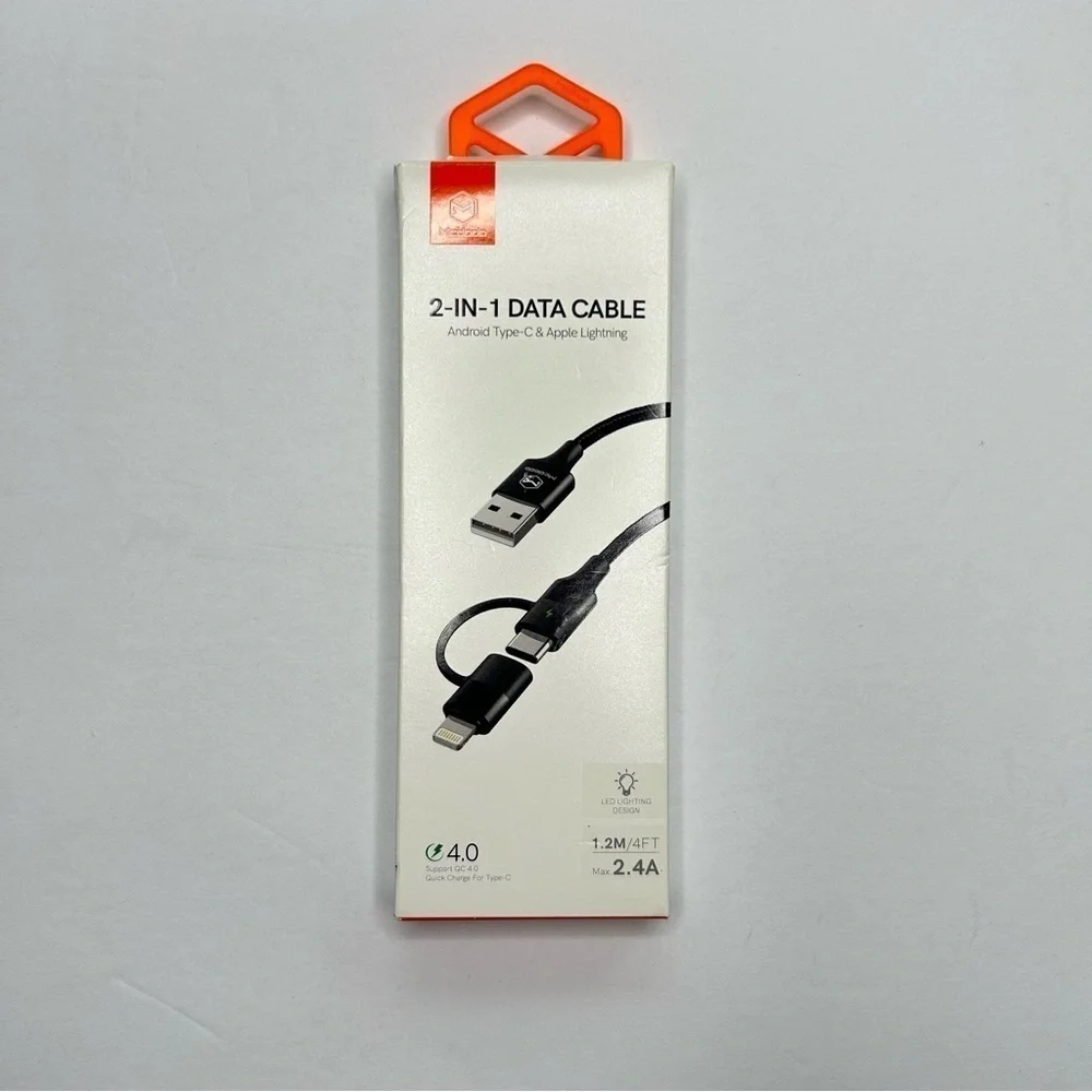NWOT Mcdodo 2-in-1 Quick Charge Data Cable Android Type C & Apple Lighting 4FT
